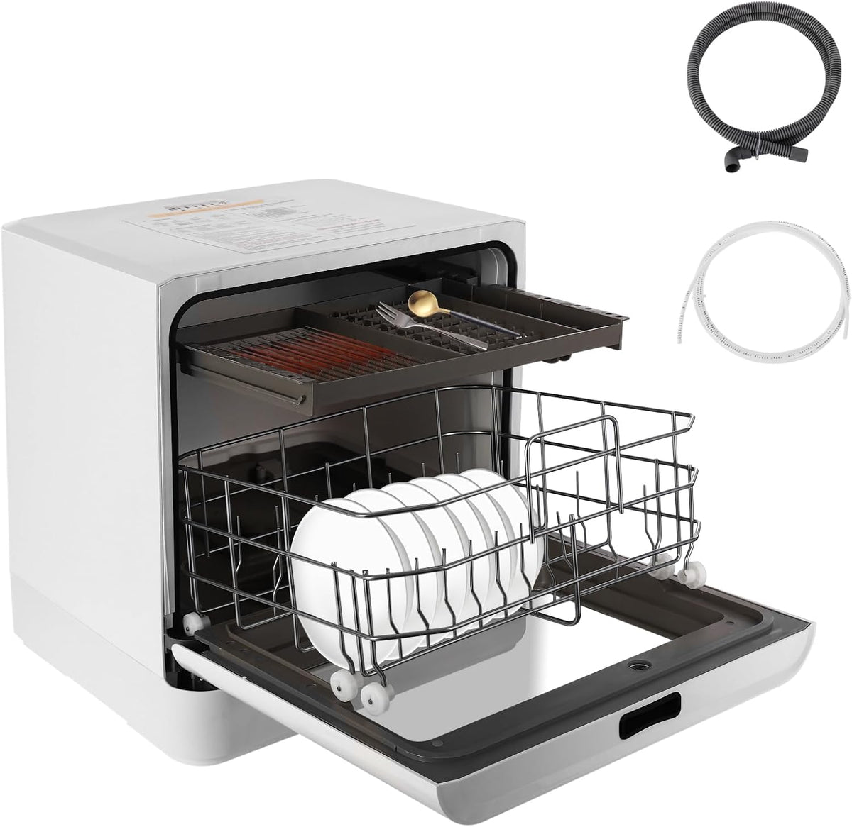 DHQCQL Lave-vaisselle, 800 W, pour petits appartements, éclairage LED, 18, 11 pouces, 4 programmes, 800W, 4 programmes de lavage, blanc, dortoirs