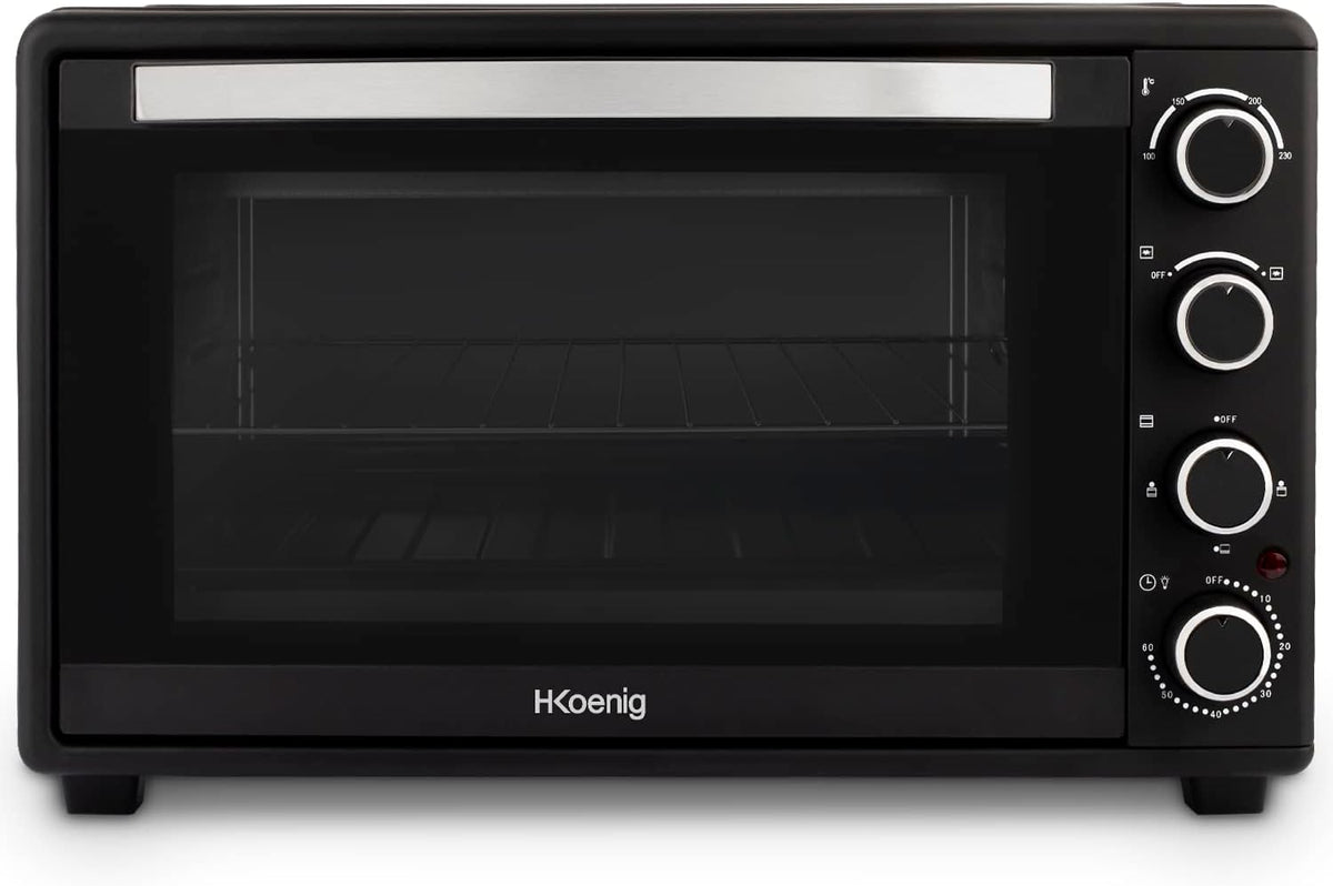 Mini-four, 45 L, réglable, H.Koenig, 2000 W, Grille et lèchefrite, FO45, 45L, 2000W, 230 °C, Minuterie 60 min, chaleur tournante, Pizza
