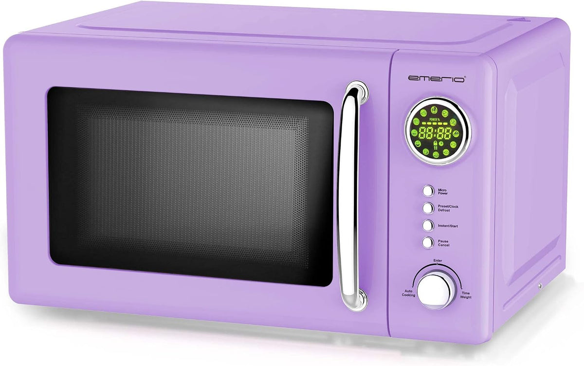emerio Four micro-ondes, éclairage LED, verre, 700 W, 25, 6 × 45, 1 × 32, 7 cm, 24, 50 cm, 5 niveaux, Micro-ondes violet 700 W, MW-112141, 20 litres