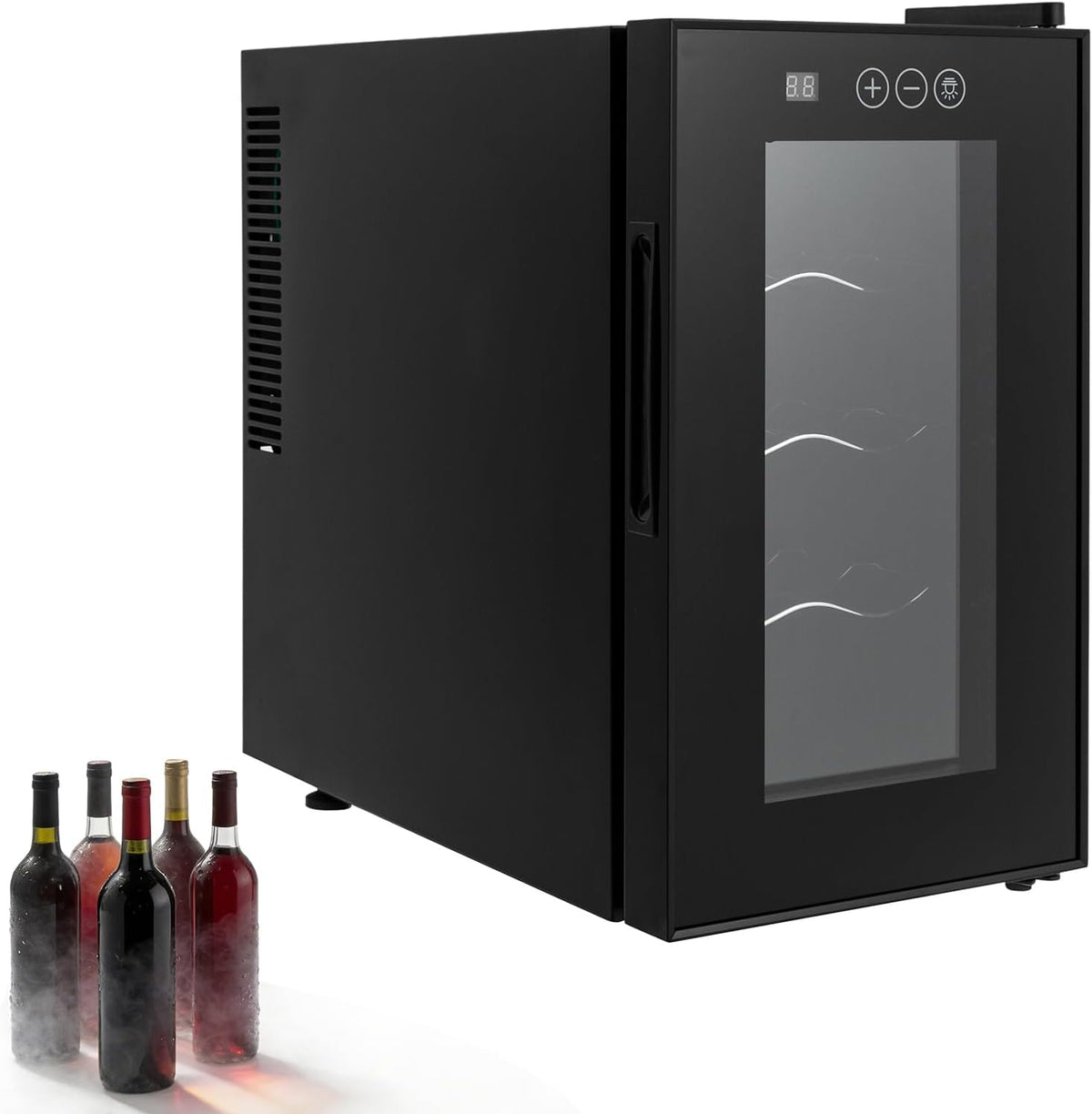 YDOOLNG Cave à vin, JC-23AW, éclairage LED, verre, 23L, 8 bouteilles, 25.8 × 50.2 × 46.5cm, 55W, 0.46Kw, 110V, pose libre