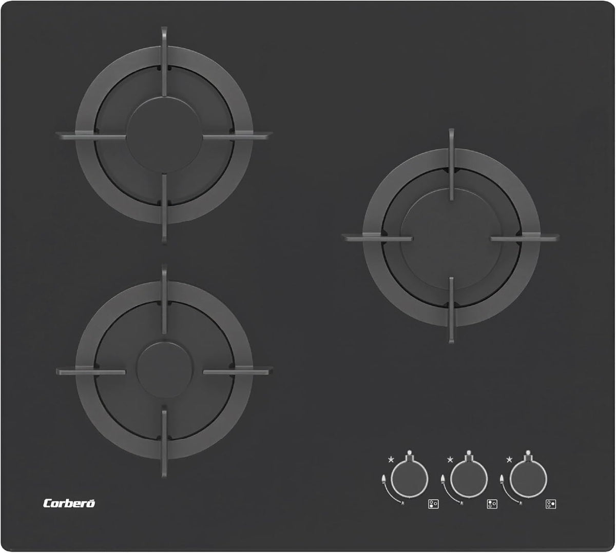 Plaque de cuisson Corbero CPG306N, verre, 60 cm, 2 700 W, 130 mm, 3 zones, 5, 45 kW